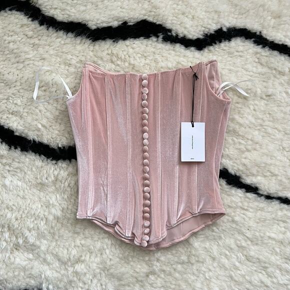 LPA Maddalena Pink Velvet Rhinestone Fringe Corset Top - Picture 8 of 9